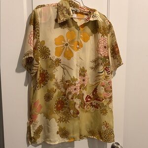 Vintage East German Floral Patterned women’s sheer  Shirt
